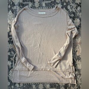 We The Free Taupe Waffle Knit Top
